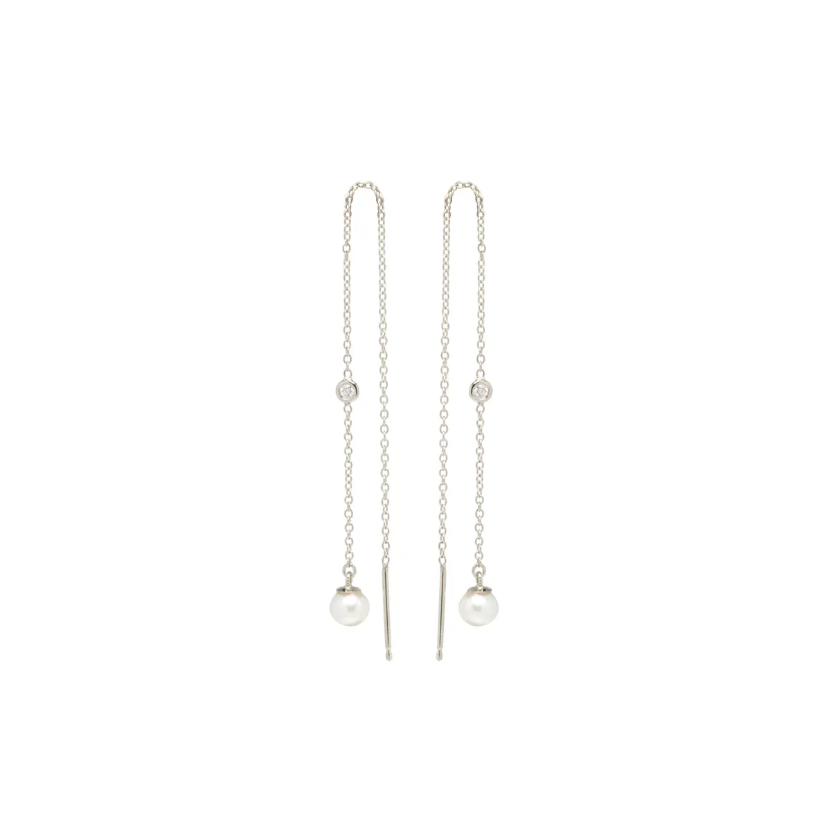 14k Floating Diamond & Pearl Chain Threader Earrings sold by Zoe Chicco product image thumbnail 4