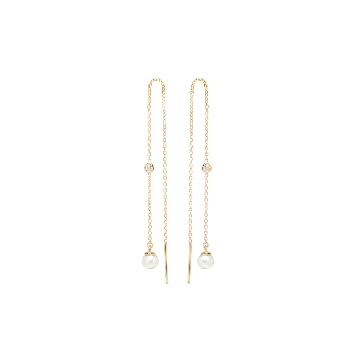 14k Floating Diamond & Pearl Chain Threader Earrings sold by Zoe Chicco