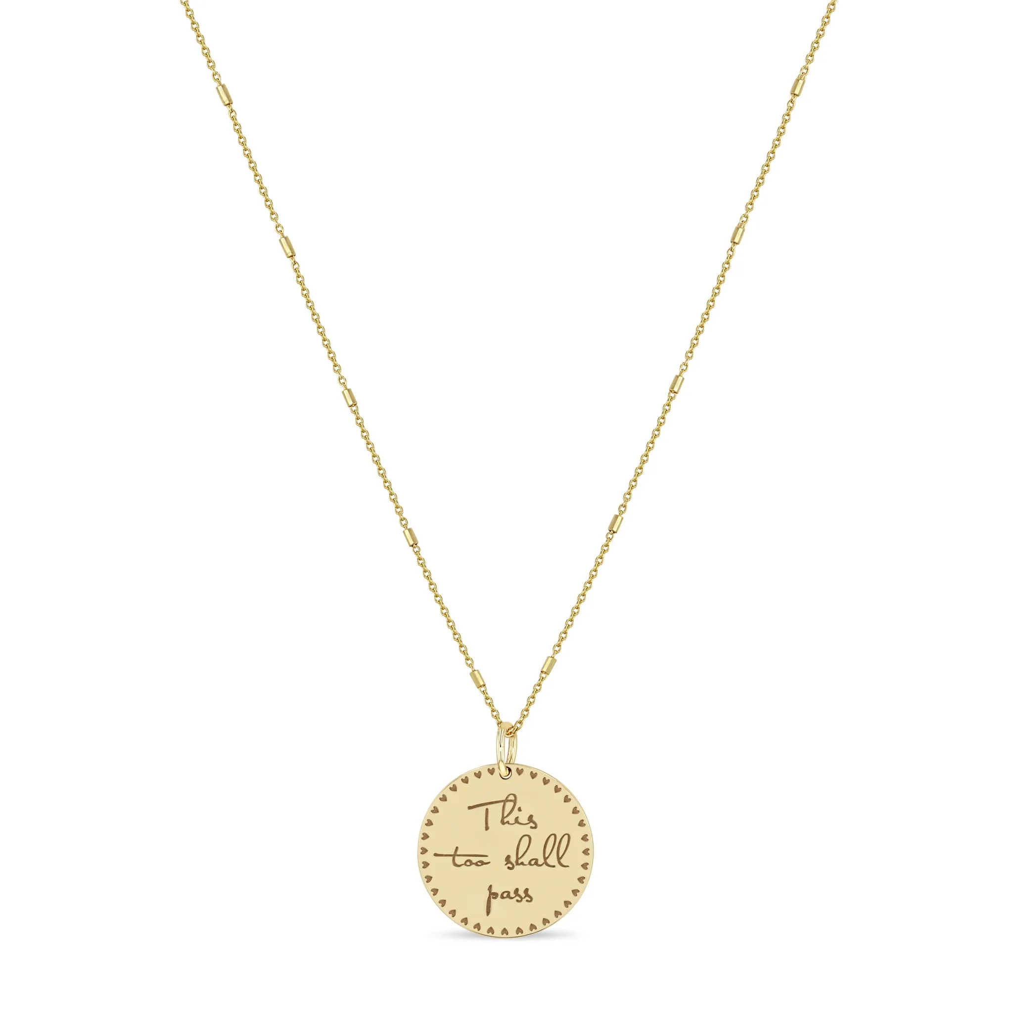 14k Small Mantra Heart Border Necklace on Tiny Bar & Cable Chain sold by Zoe Chicco product image thumbnail 4