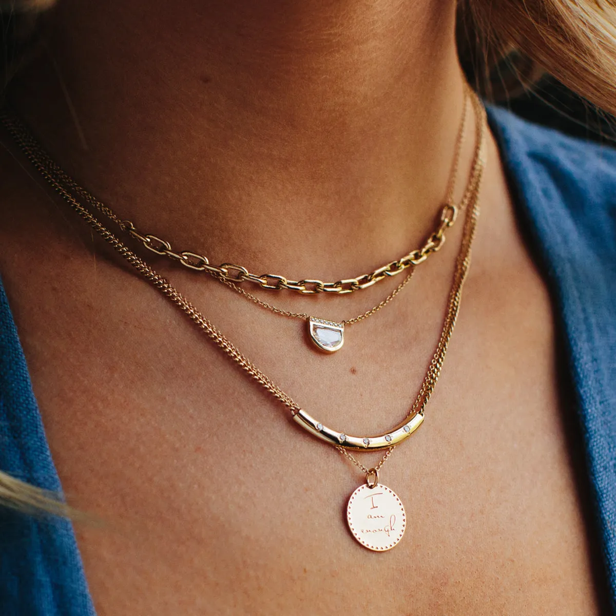 14k Small Mantra Heart Border Necklace on Tiny Bar & Cable Chain sold by Zoe Chicco product image thumbnail 2