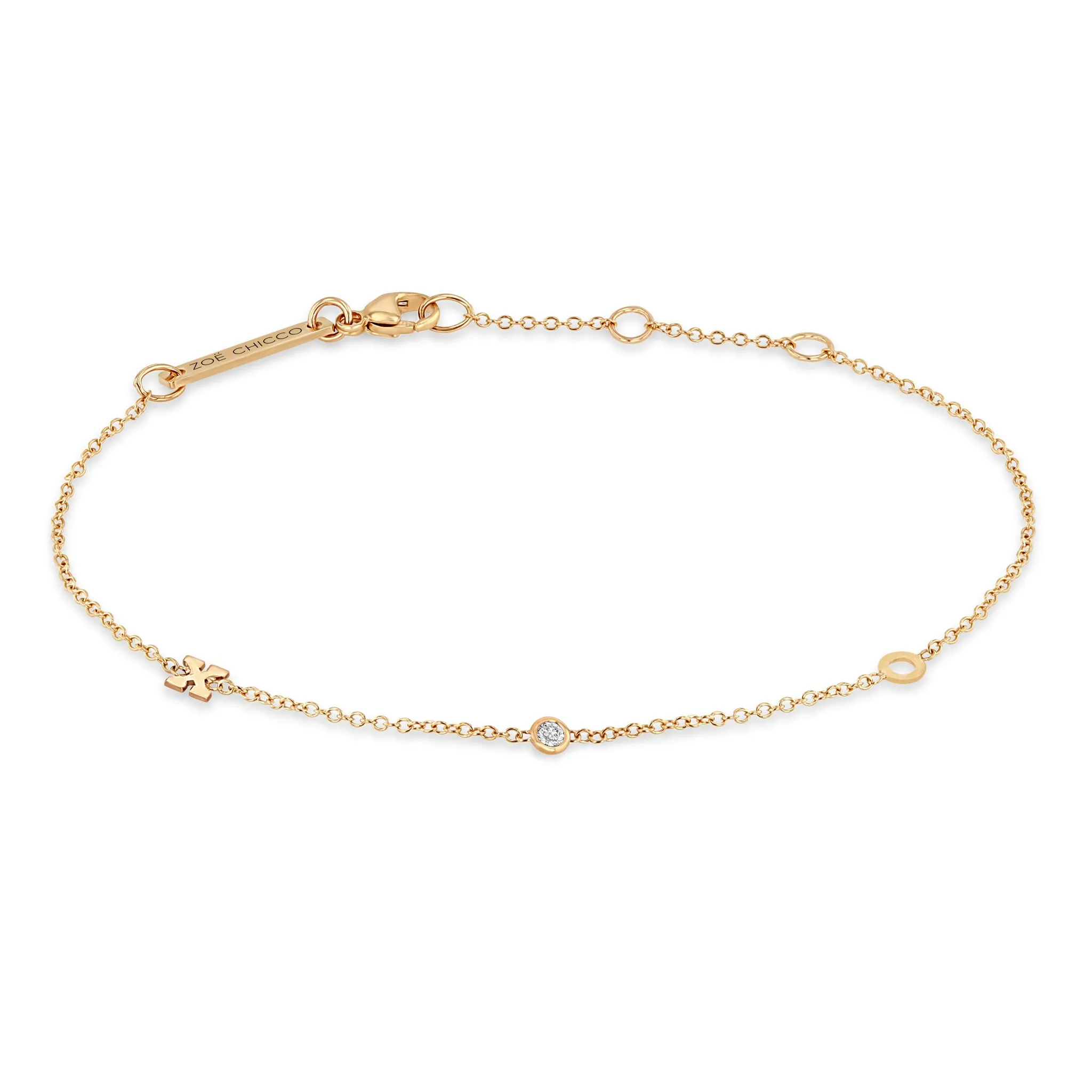 14k 2 Itty Bitty Initial Letter & Floating Diamond Station Bracelet sold by Zoe Chicco product image thumbnail 3