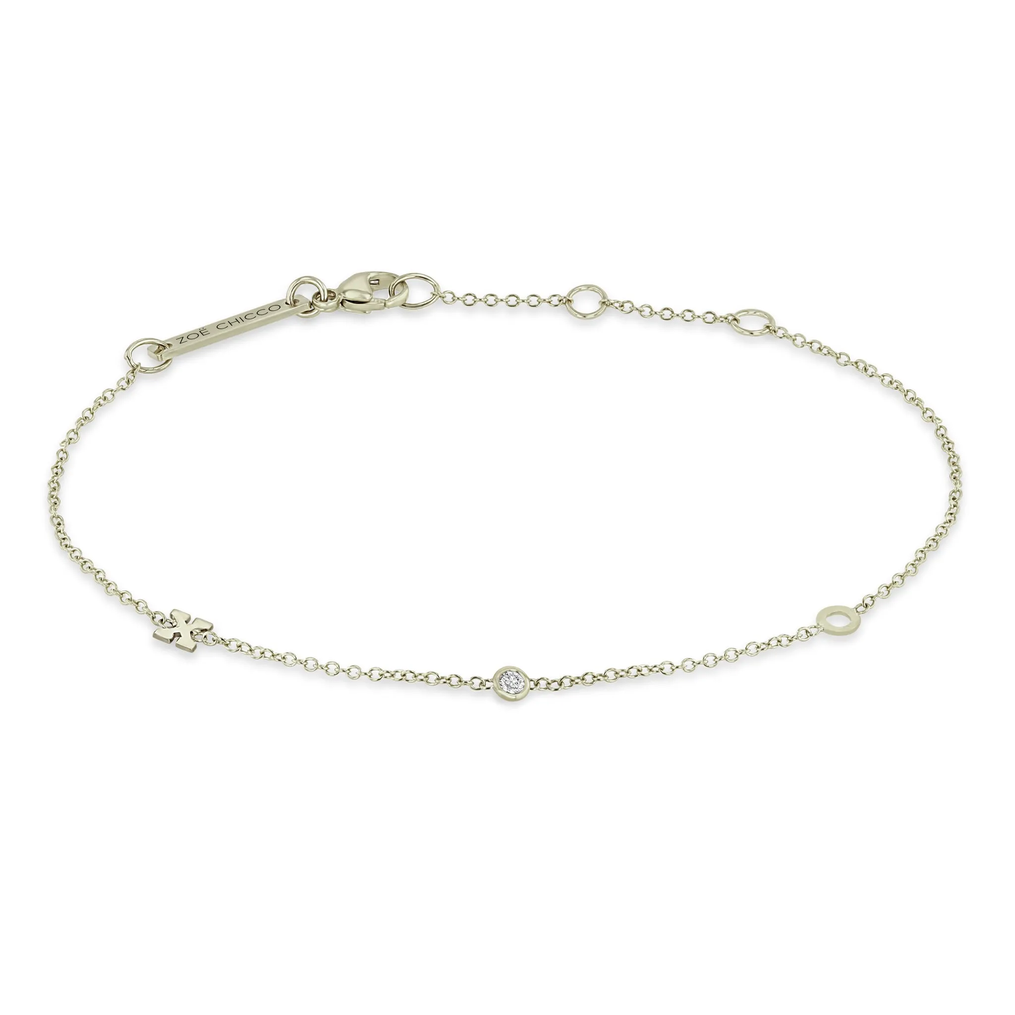 14k 2 Itty Bitty Initial Letter & Floating Diamond Station Bracelet sold by Zoe Chicco product image thumbnail 4