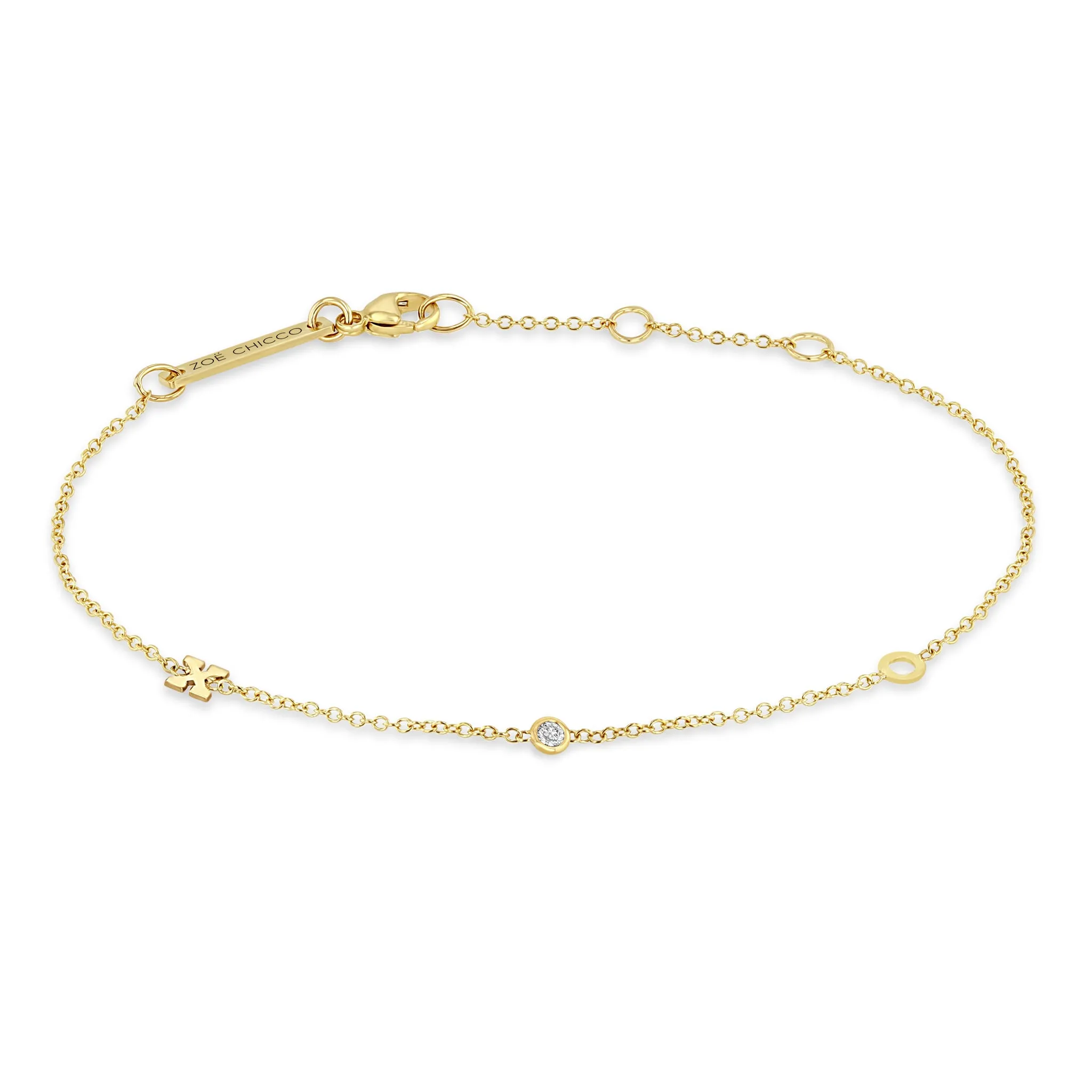 14k 2 Itty Bitty Initial Letter & Floating Diamond Station Bracelet sold by Zoe Chicco
