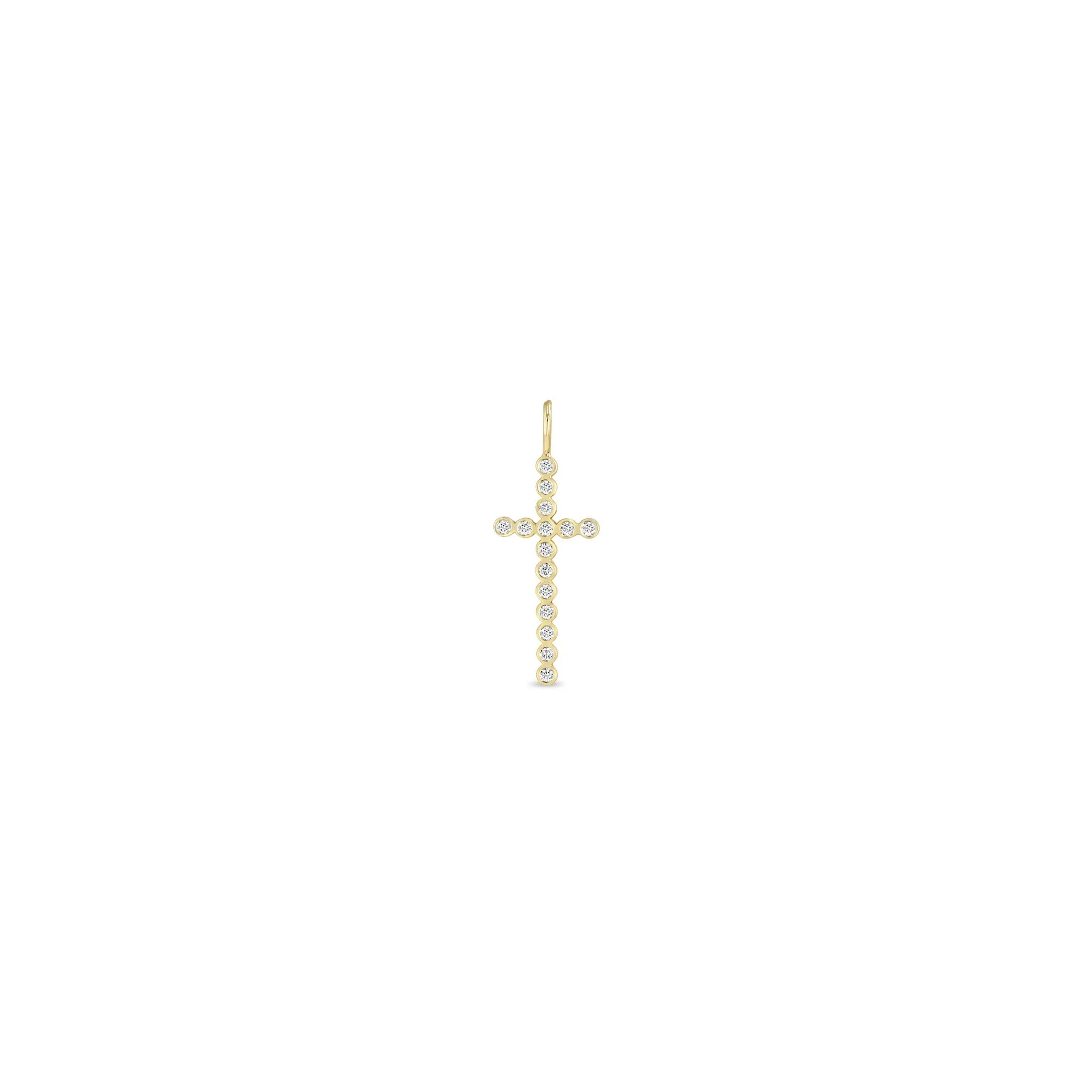 14k Single Diamond Bezel Cross Charm Pendant sold by Zoe Chicco