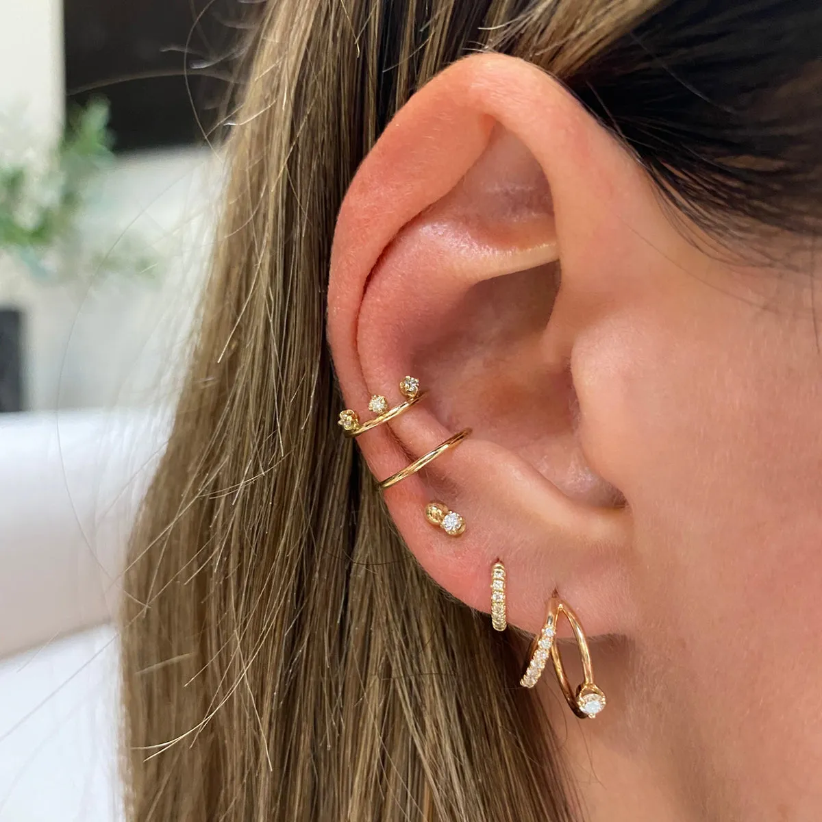 14k Pavé & Prong Diamond Angled Double Wire Huggie Hoops sold by Zoe Chicco product image thumbnail 2