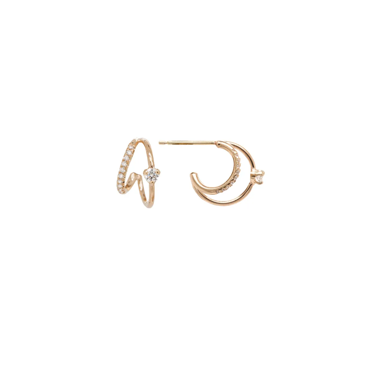 14k Pavé & Prong Diamond Angled Double Wire Huggie Hoops sold by Zoe Chicco product image thumbnail 3