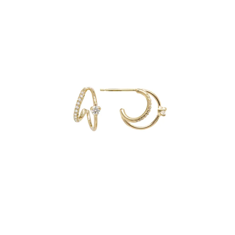 14k Pavé & Prong Diamond Angled Double Wire Huggie Hoops sold by Zoe Chicco