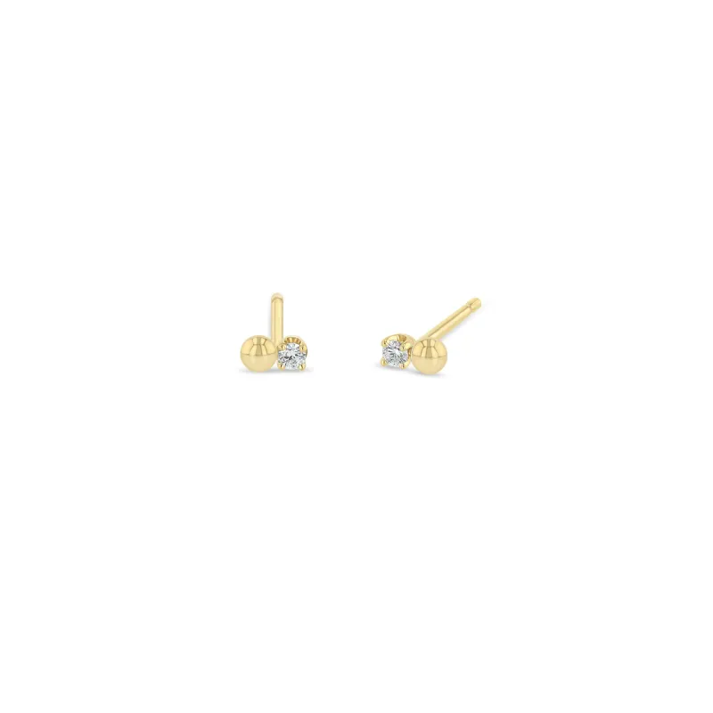 14k Single Tiny Gold Bead & Diamond Studs sold by Zoe Chicco