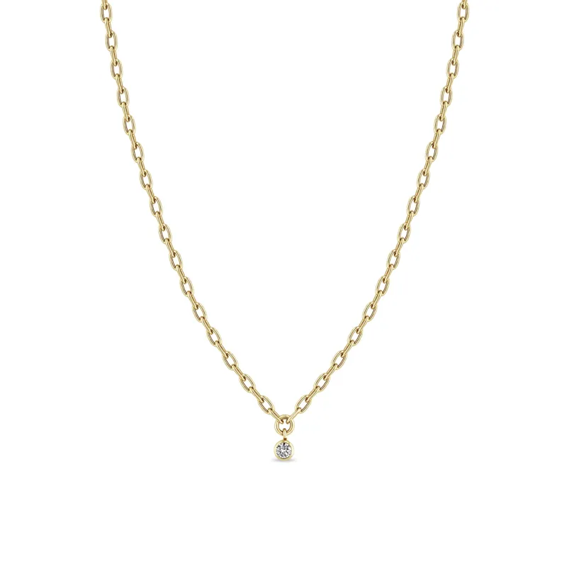 14k Small Square Oval Link Dangling Diamond Bezel Necklace sold by Zoe Chicco