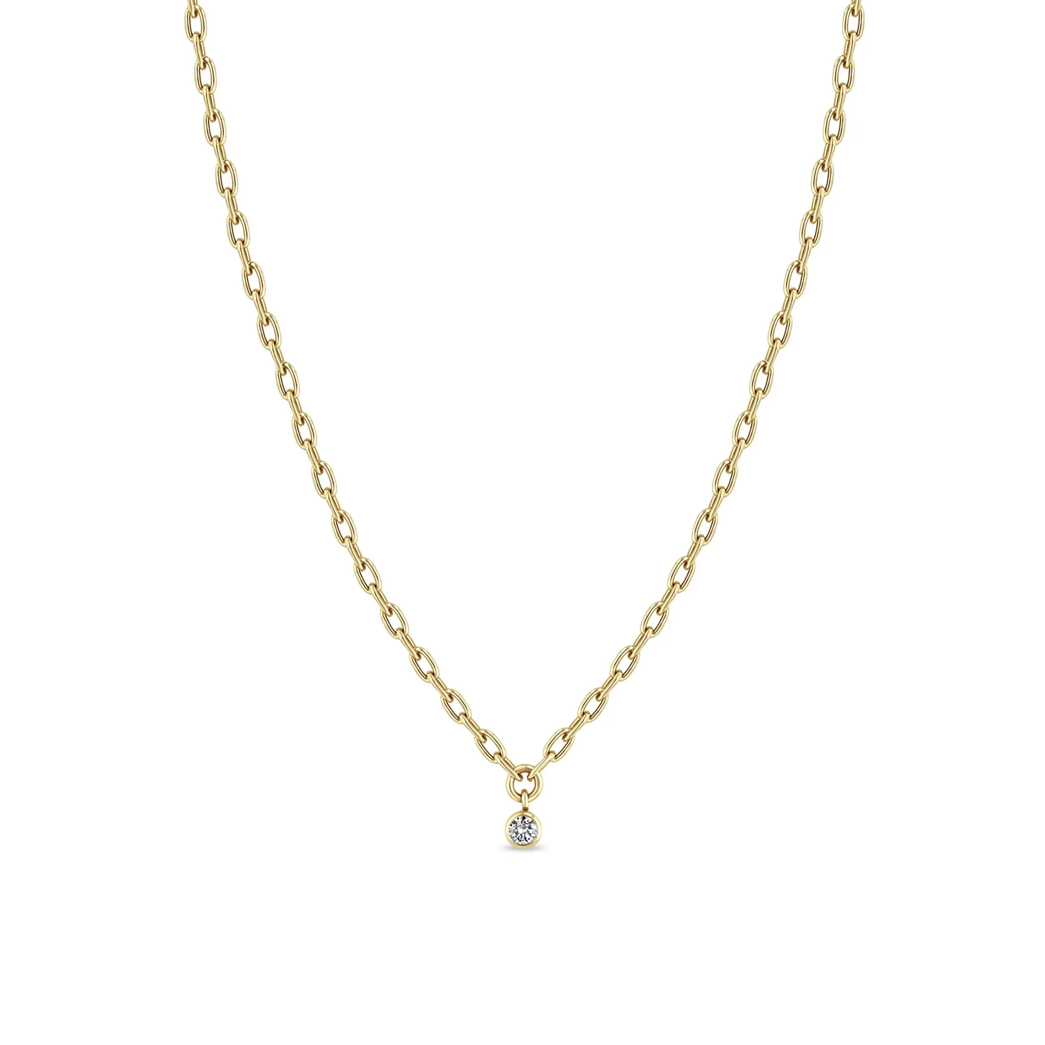 14k Small Square Oval Link Dangling Diamond Bezel Necklace sold by Zoe Chicco
