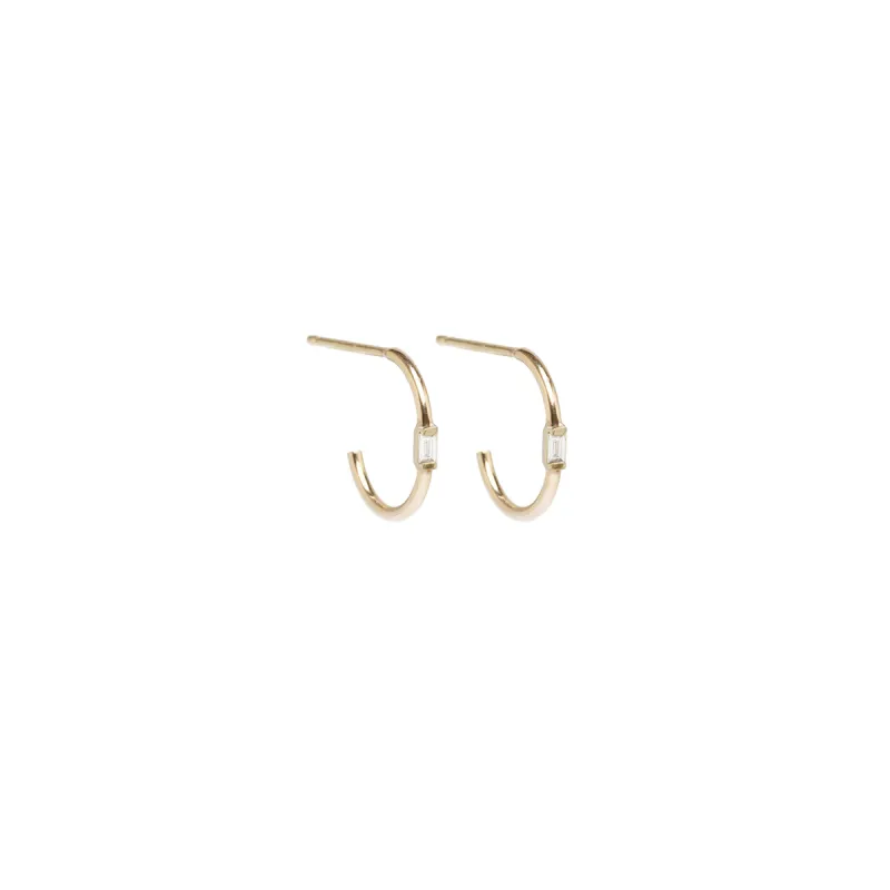 14k Vertical Baguette Diamond Thin Huggie Hoops sold by Zoe Chicco
