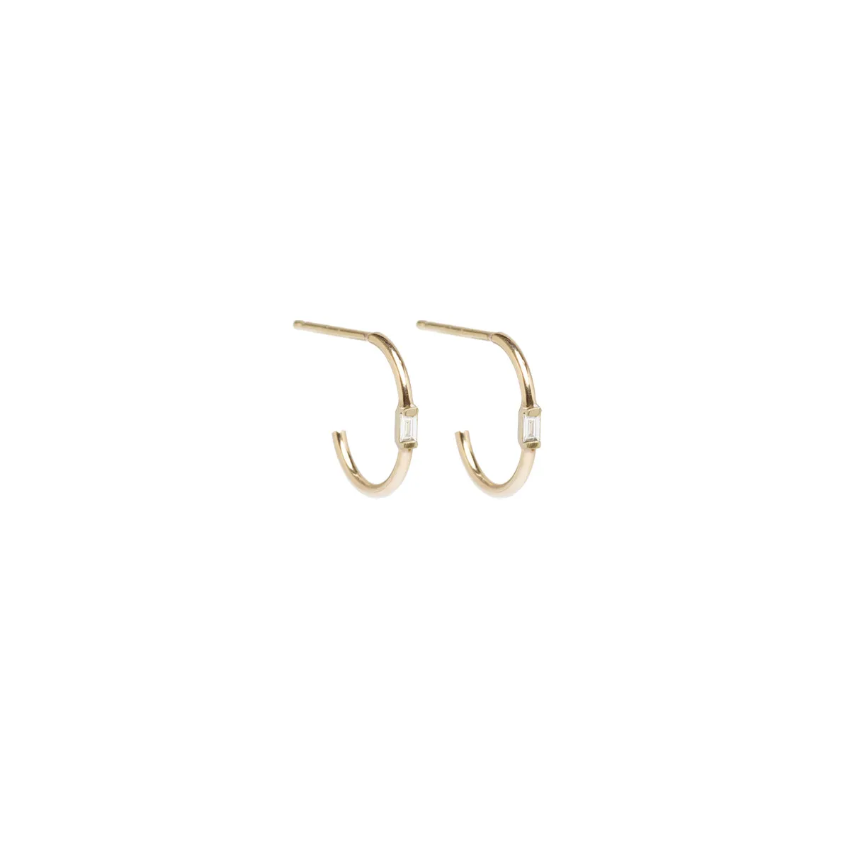 14k Vertical Baguette Diamond Thin Huggie Hoops sold by Zoe Chicco