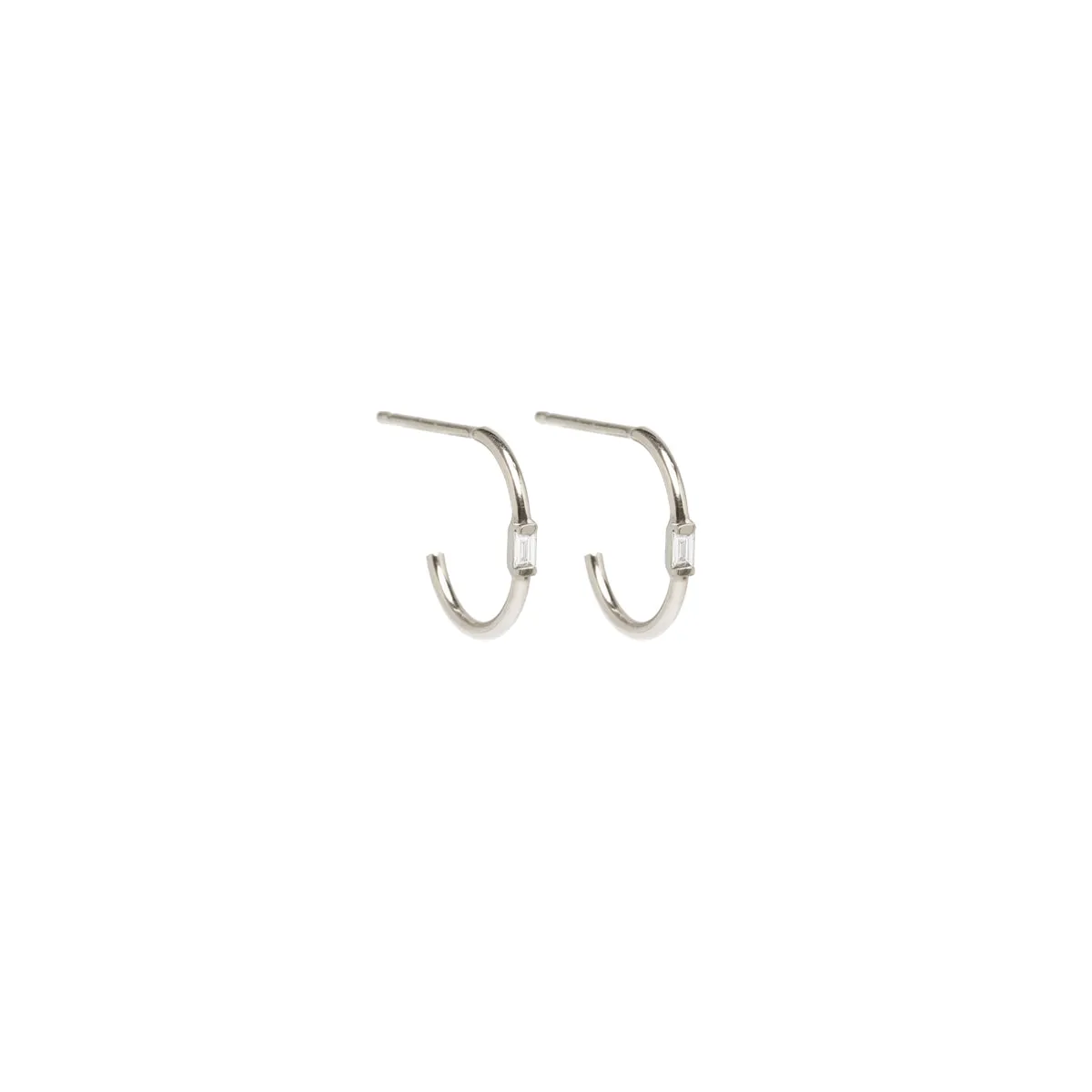 14k Vertical Baguette Diamond Thin Huggie Hoops sold by Zoe Chicco product image thumbnail 5