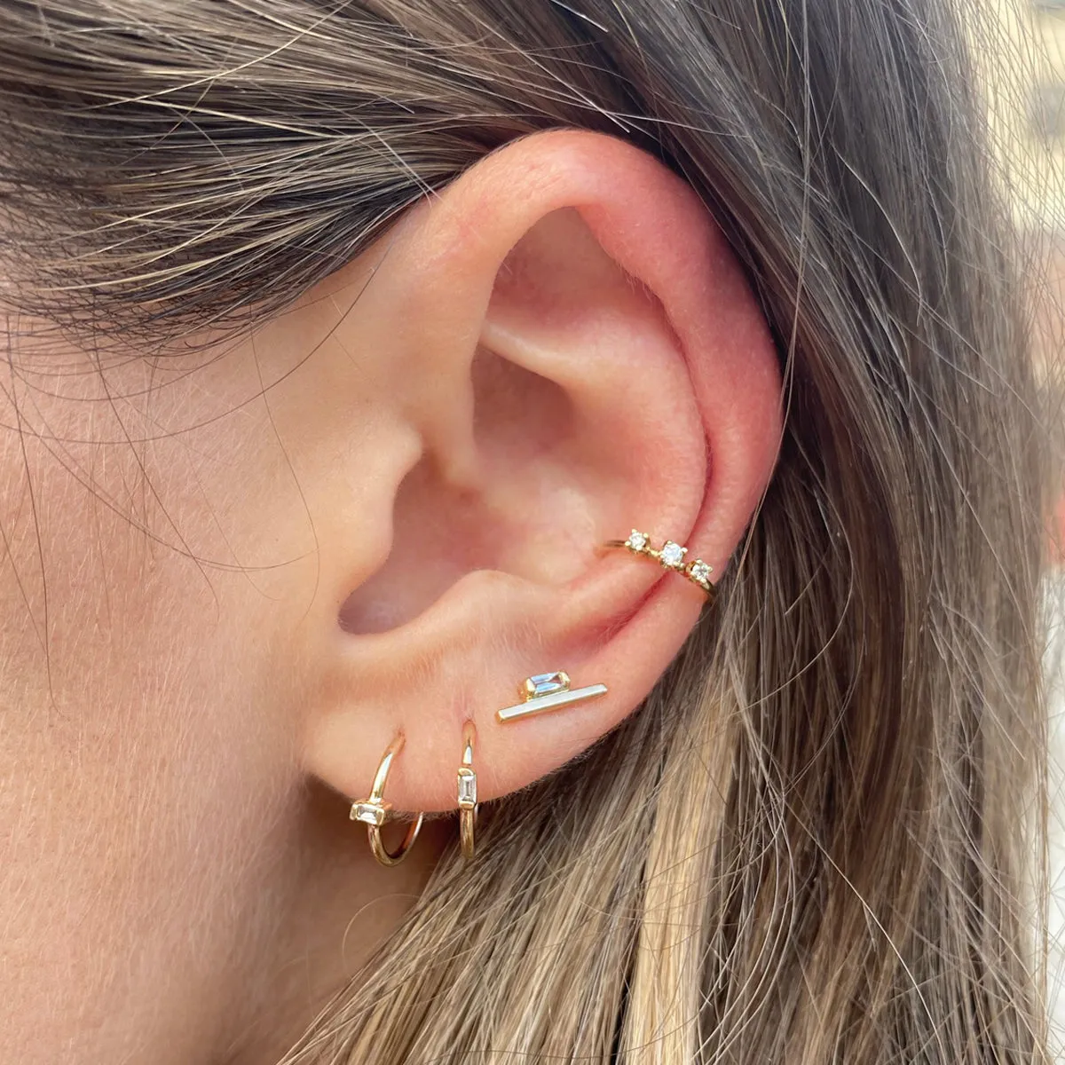 14k Vertical Baguette Diamond Thin Huggie Hoops sold by Zoe Chicco product image thumbnail 2