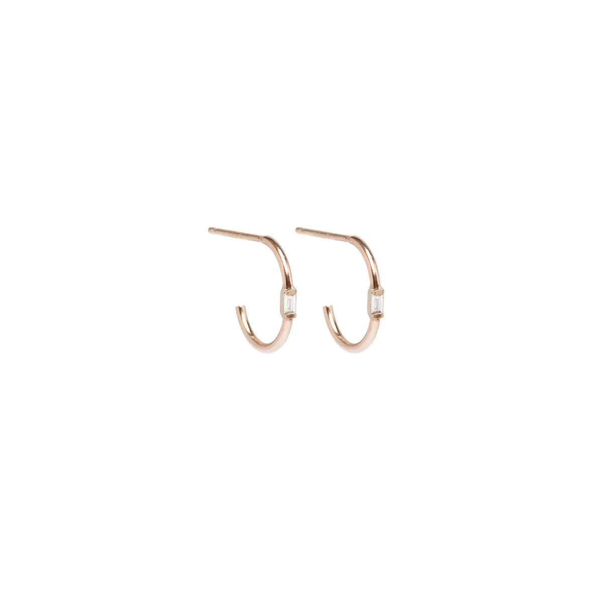 14k Vertical Baguette Diamond Thin Huggie Hoops sold by Zoe Chicco product image thumbnail 4