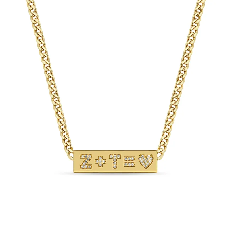 14k Curb Chain Pavé Diamond Heart Equation ID Necklace sold by Zoe Chicco