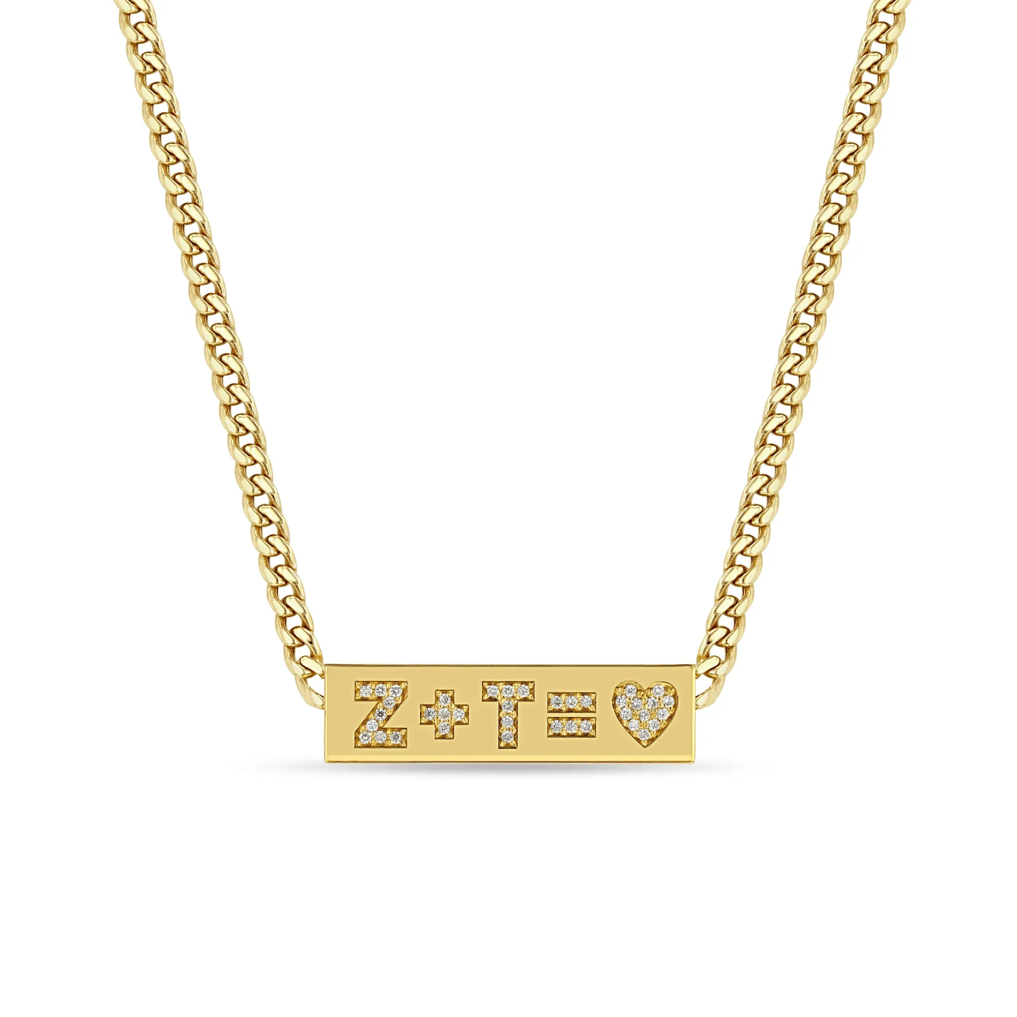14k Curb Chain Pavé Diamond Heart Equation ID Necklace sold by Zoe Chicco
