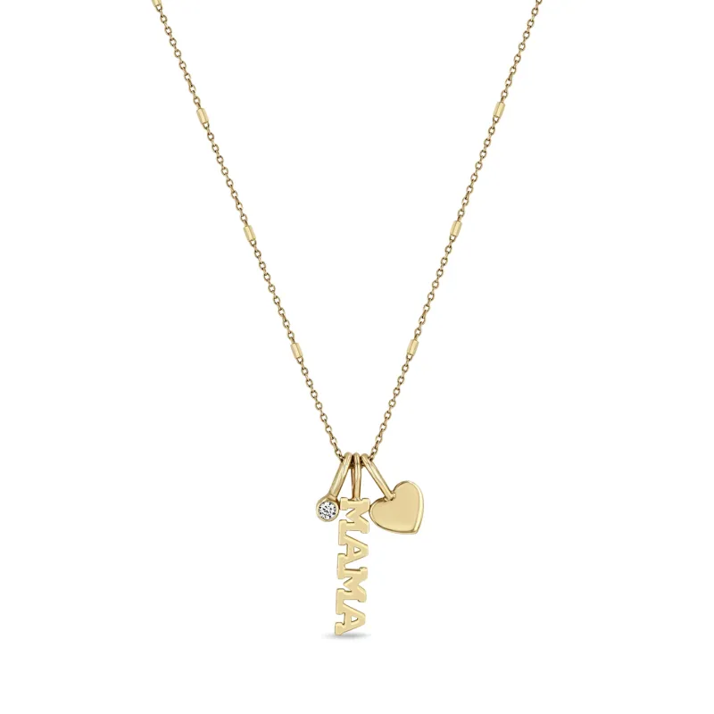 14k MAMA Charm Necklace with Heart & Diamond sold by Zoe Chicco
