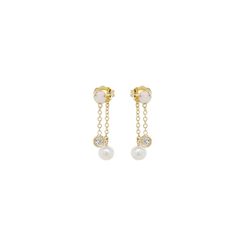 14k Gold Opal, Diamond & Pearl Drop Earrings made by Zoe Chicco