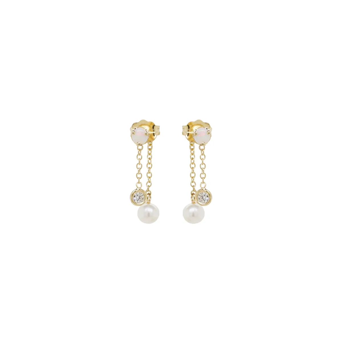 14k Gold Opal, Diamond & Pearl Drop Earrings sold by Zoe Chicco