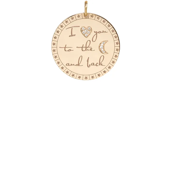 14k Large Pavé Diamond "I love you to the moon & back" Mantra Charm sold by Zoe Chicco product image thumbnail 2