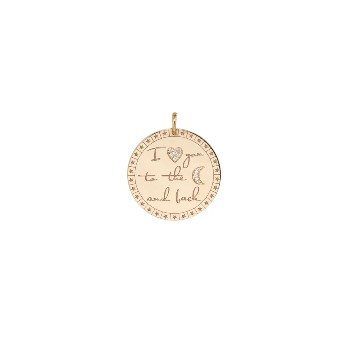 14k Large Pavé Diamond "I love you to the moon & back" Mantra Charm sold by Zoe Chicco