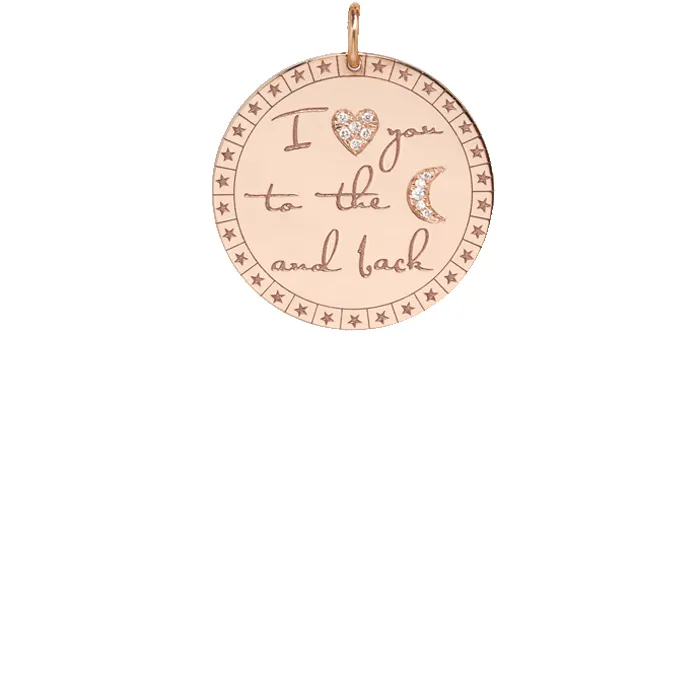 14k Large Pavé Diamond "I love you to the moon & back" Mantra Charm sold by Zoe Chicco product image thumbnail 3