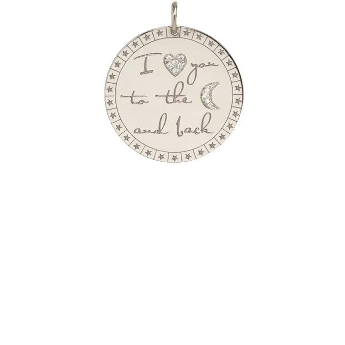 14k Large Pavé Diamond "I love you to the moon & back" Mantra Charm sold by Zoe Chicco product image thumbnail 4