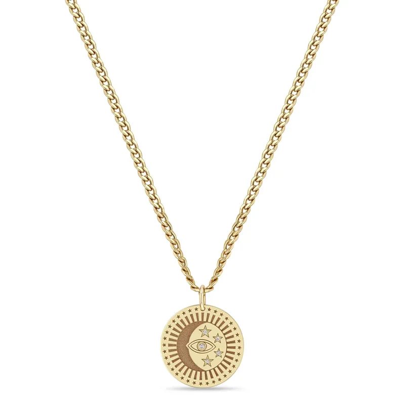 14k Medium Celestial Protection Medallion with Diamonds on Small Curb Chain sold by Zoe Chicco