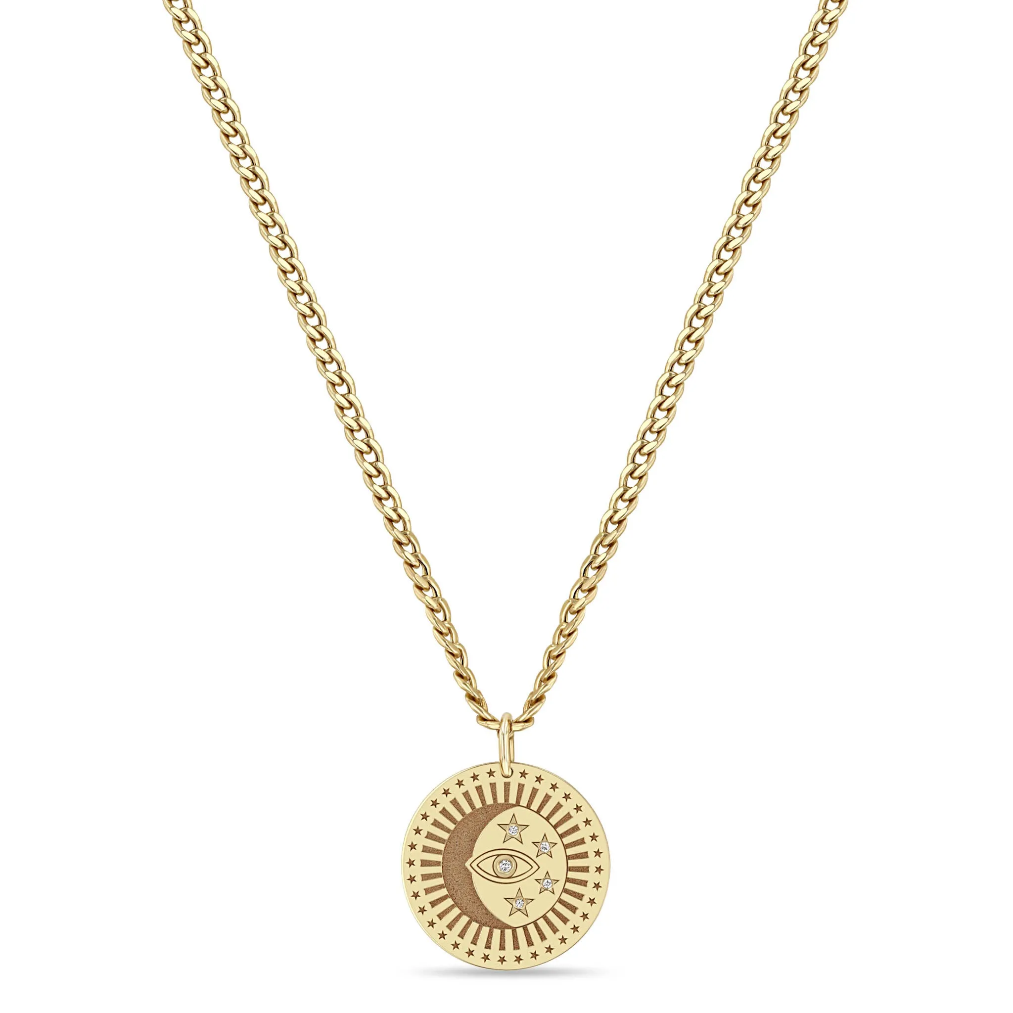 14k Medium Celestial Protection Medallion with Diamonds on Small Curb Chain sold by Zoe Chicco