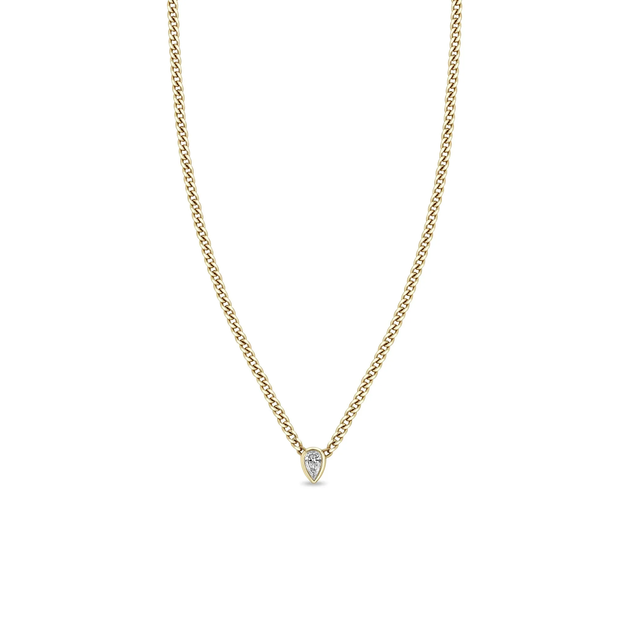 14k Extra Small Curb Chain Pear Diamond Bezel Necklace sold by Zoe Chicco