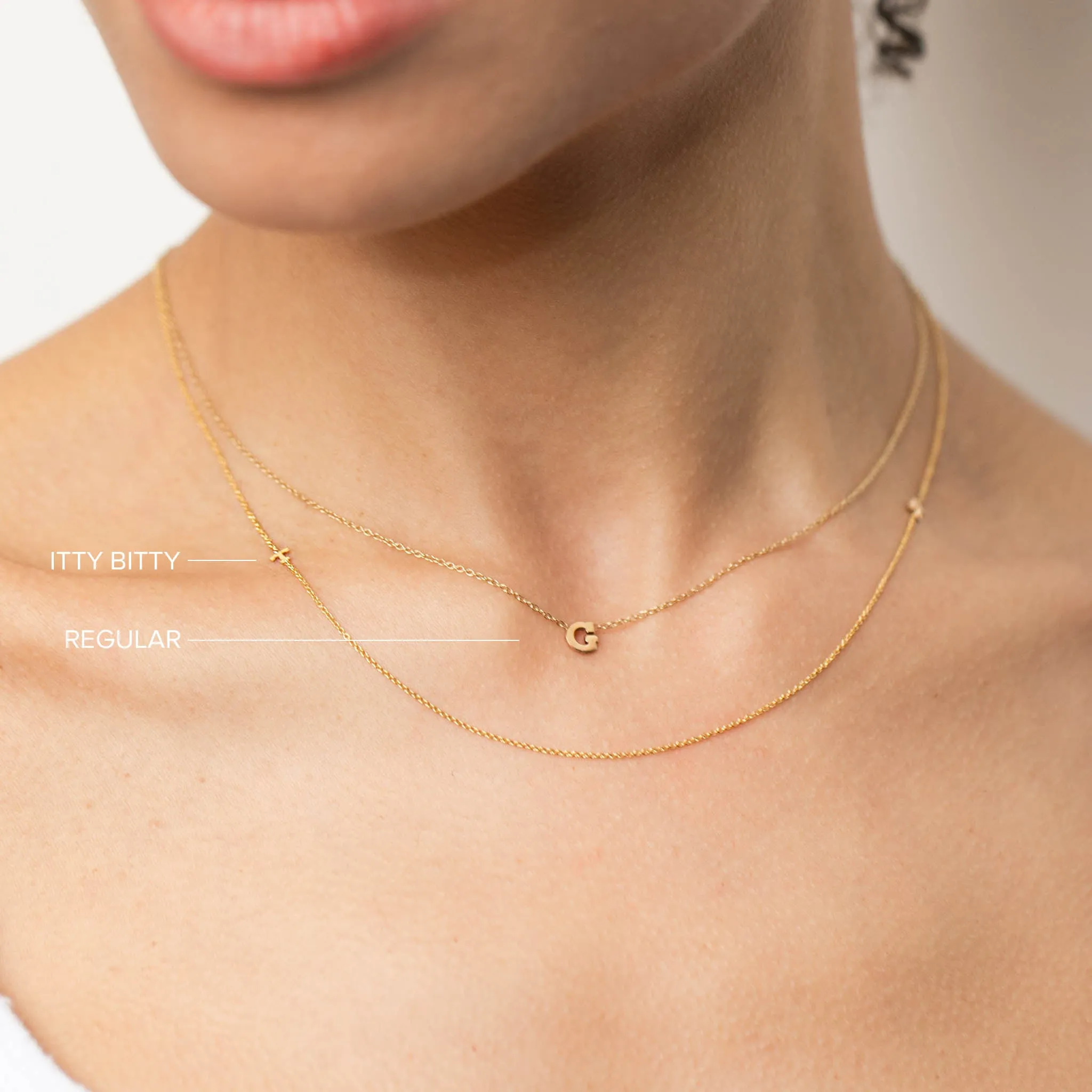 14k Itty Bitty Off-Center Initial Letter Necklace sold by Zoe Chicco product image thumbnail 2