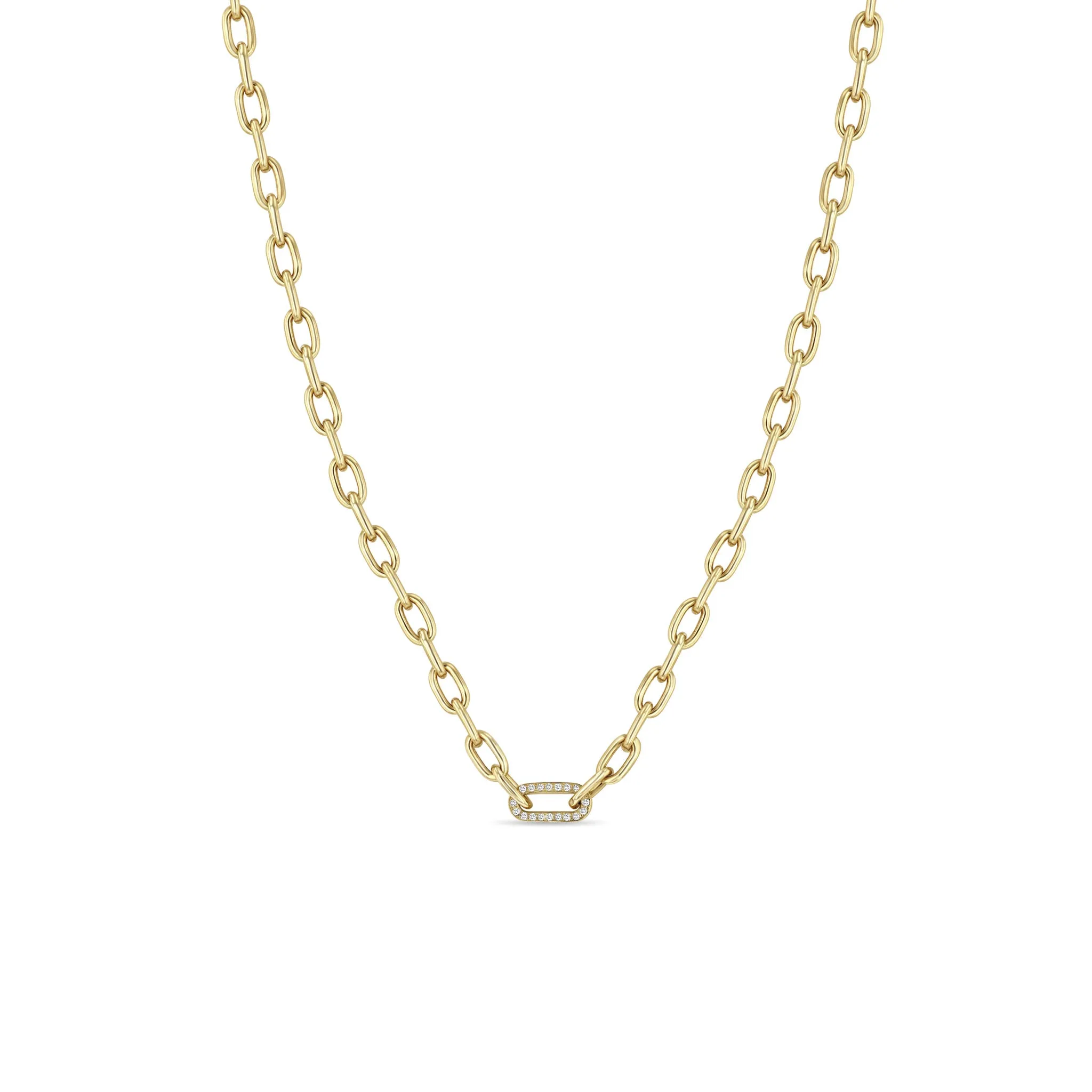 14k Gold Medium Square Oval Chain with Pavé Diamond Link Necklace sold by Zoe Chicco