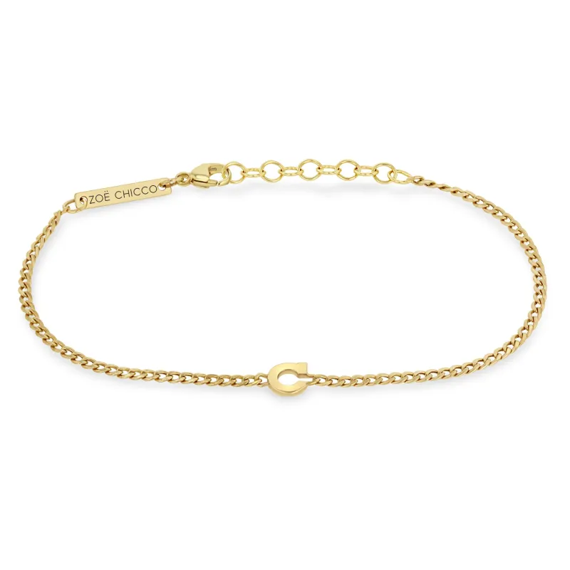 14k Initial Letter Curb Chain Bracelet sold by Zoe Chicco