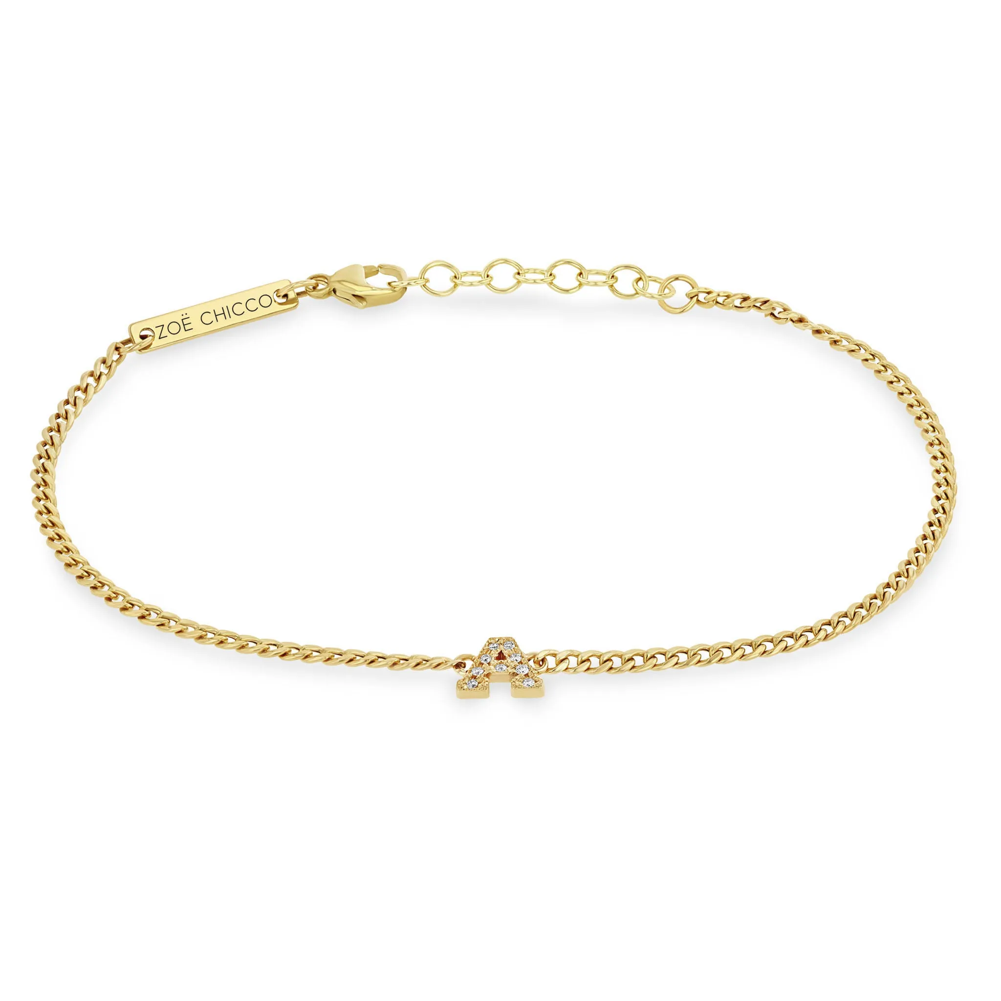 14k Pavé Diamond Initial Letter Curb Chain Bracelet sold by Zoe Chicco