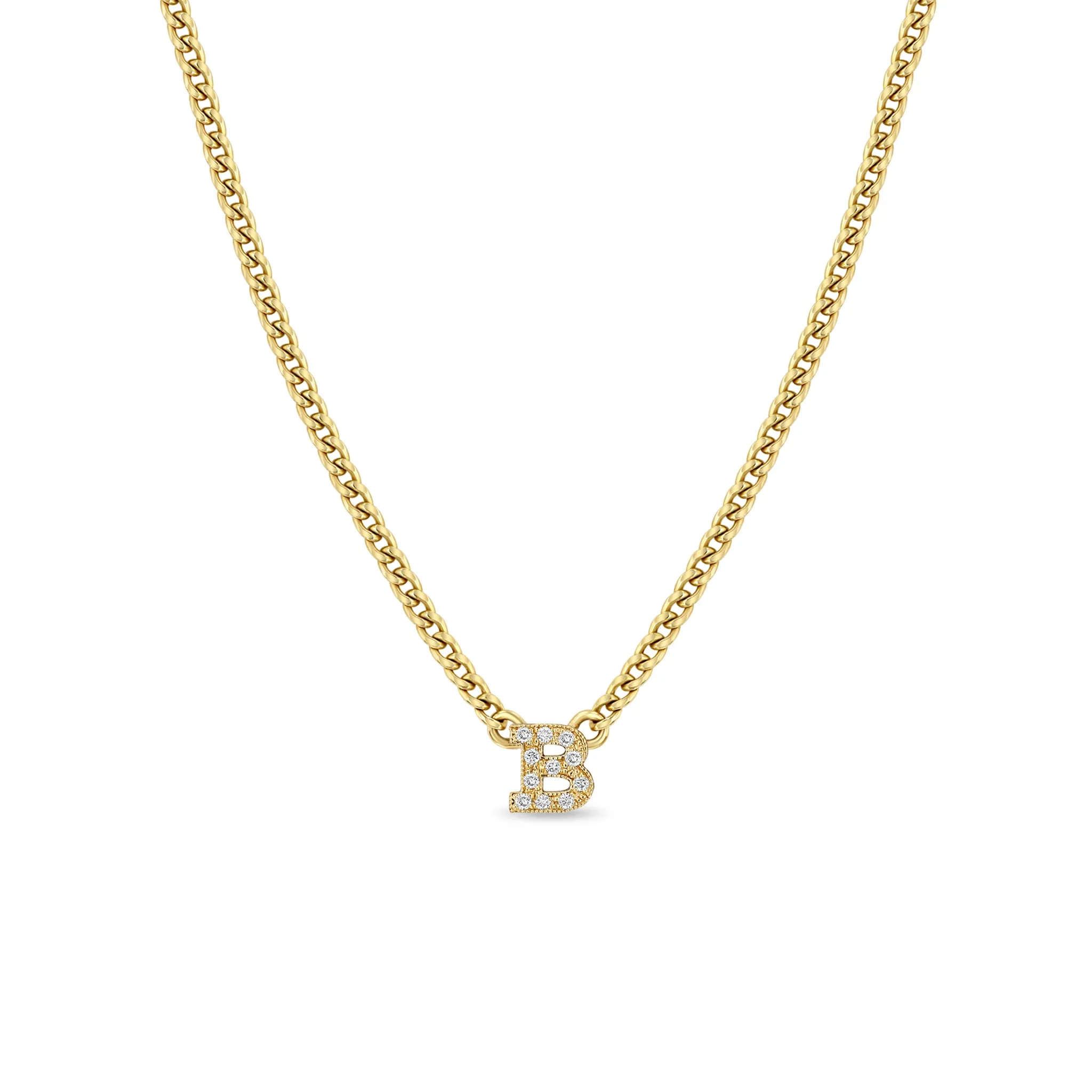 14k Curb Chain Pavé Diamond Initial Letter Necklace sold by Zoe Chicco