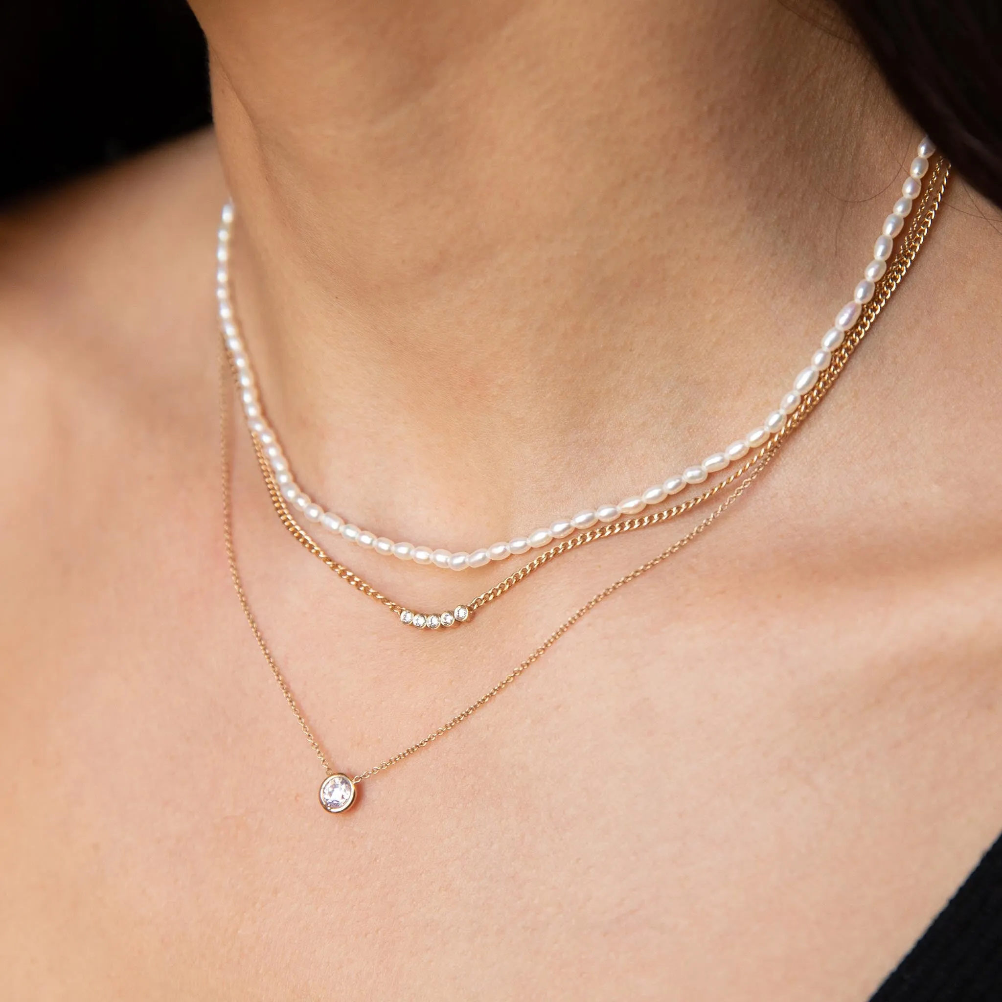 14k 5 Diamond Bezel Extra Small Curb Chain Necklace sold by Zoe Chicco product image thumbnail 2