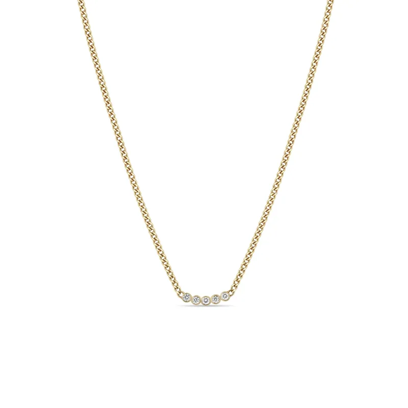 14k 5 Diamond Bezel Extra Small Curb Chain Necklace sold by Zoe Chicco
