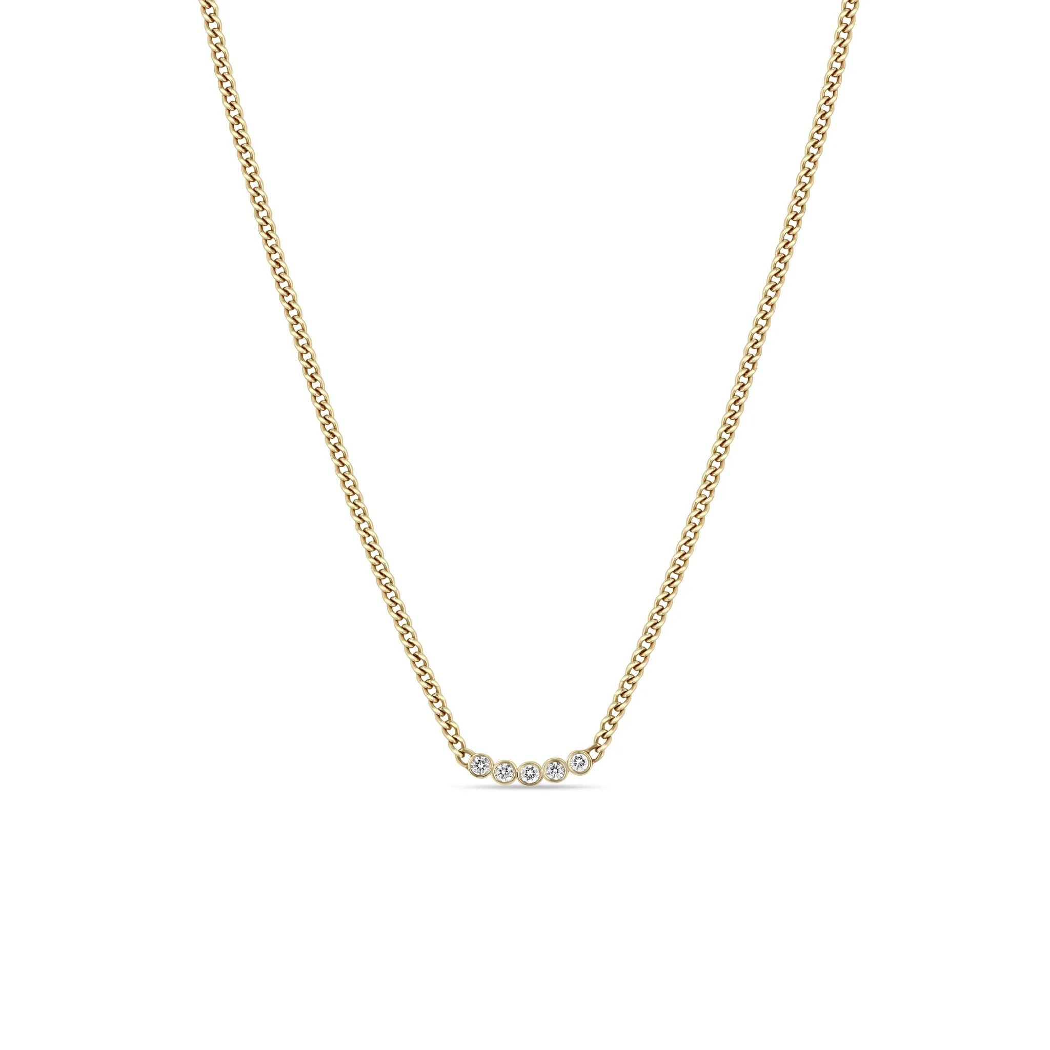 14k 5 Diamond Bezel Extra Small Curb Chain Necklace sold by Zoe Chicco