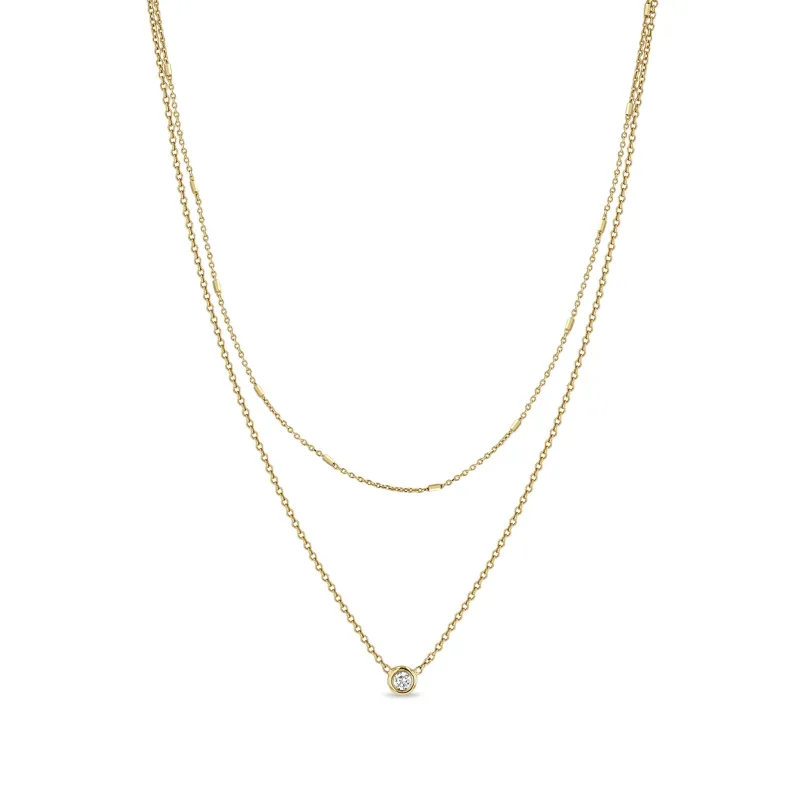 14k Tiny Bar Chain & Floating Diamond Layered Necklace sold by Zoe Chicco
