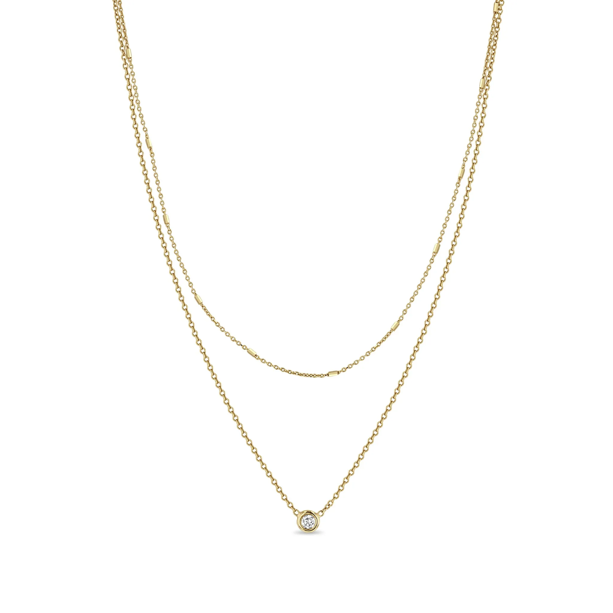14k Tiny Bar Chain & Floating Diamond Layered Necklace sold by Zoe Chicco