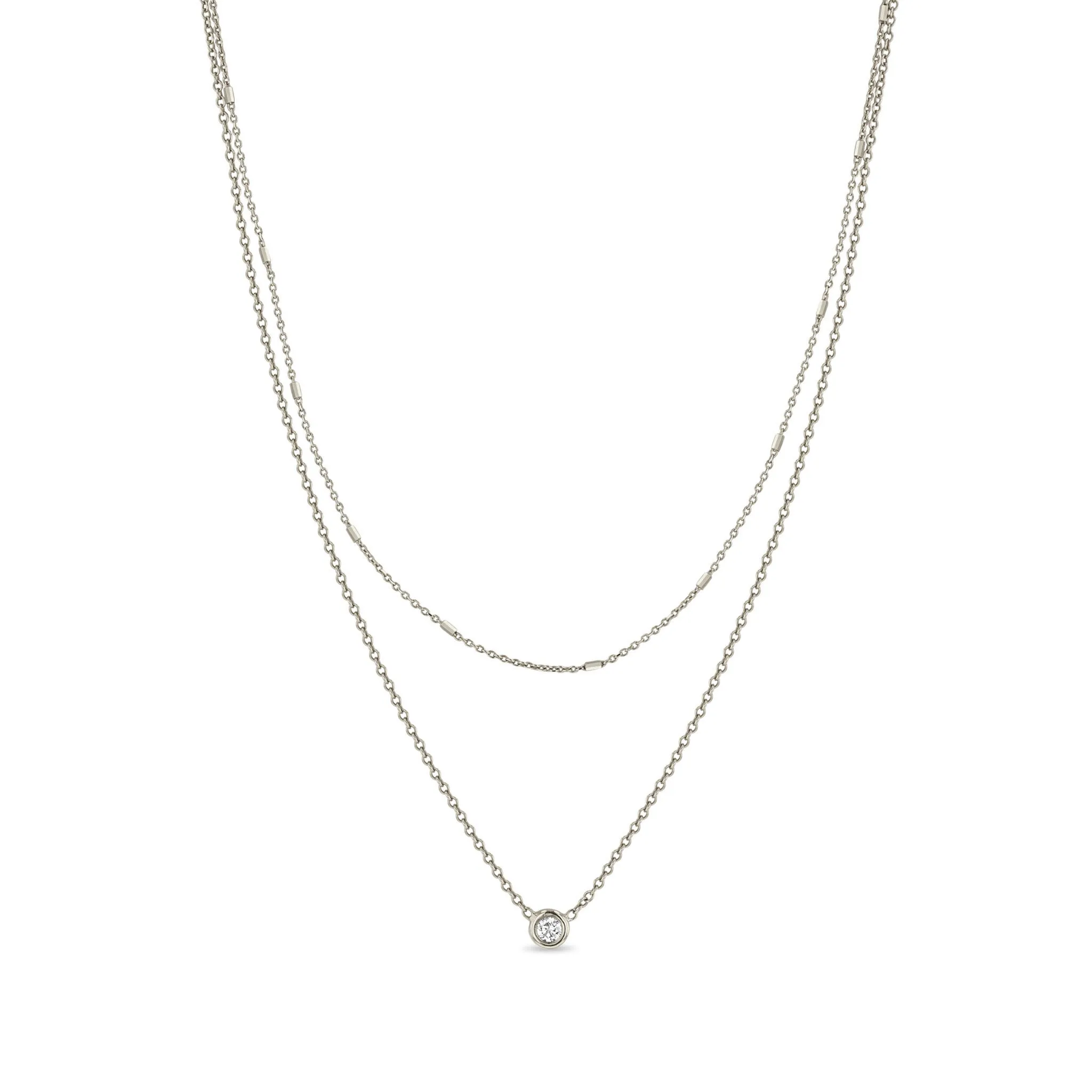 14k Tiny Bar Chain & Floating Diamond Layered Necklace sold by Zoe Chicco product image thumbnail 3