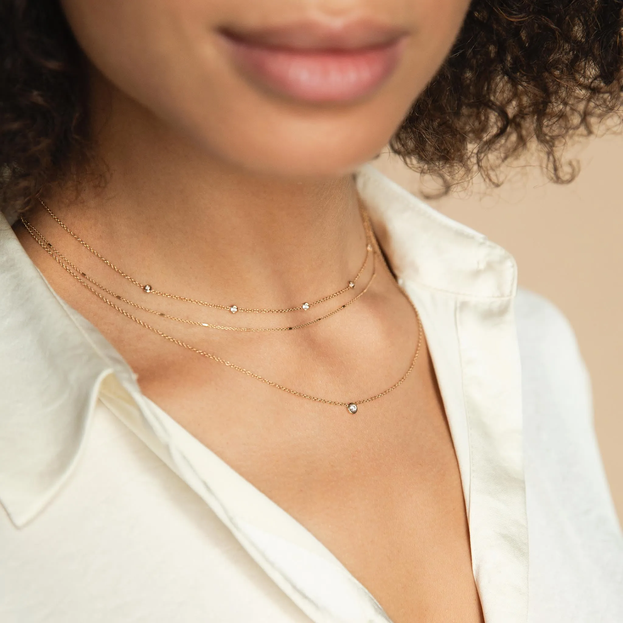 14k Tiny Bar Chain & Floating Diamond Layered Necklace sold by Zoe Chicco product image thumbnail 2