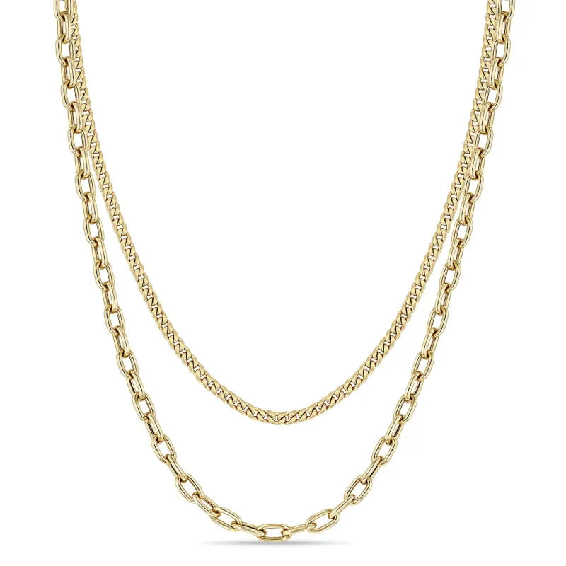 14k Small Curb Chain & Medium Square Oval Link Layered Necklace sold by Zoe Chicco