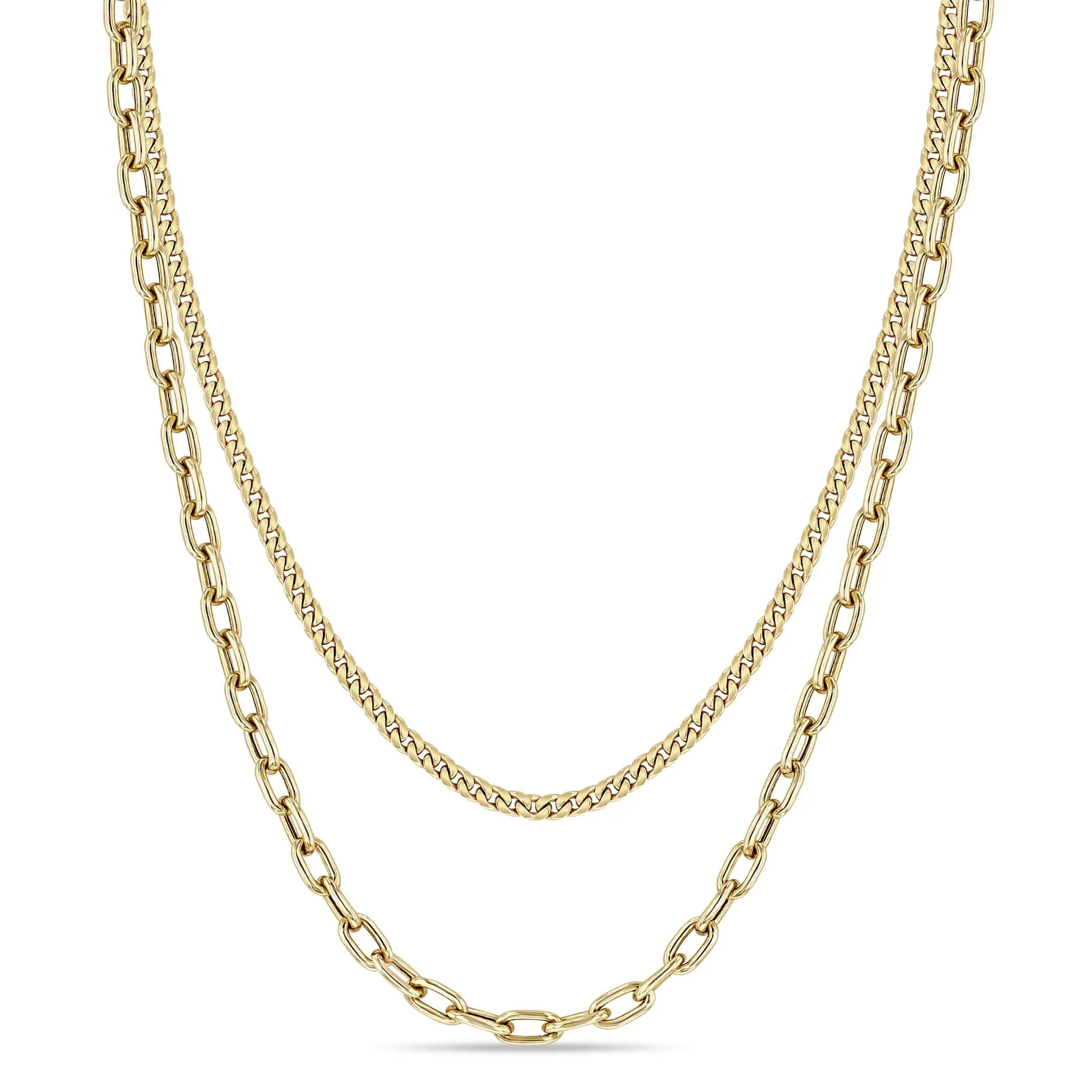 14k Small Curb Chain & Medium Square Oval Link Layered Necklace sold by Zoe Chicco