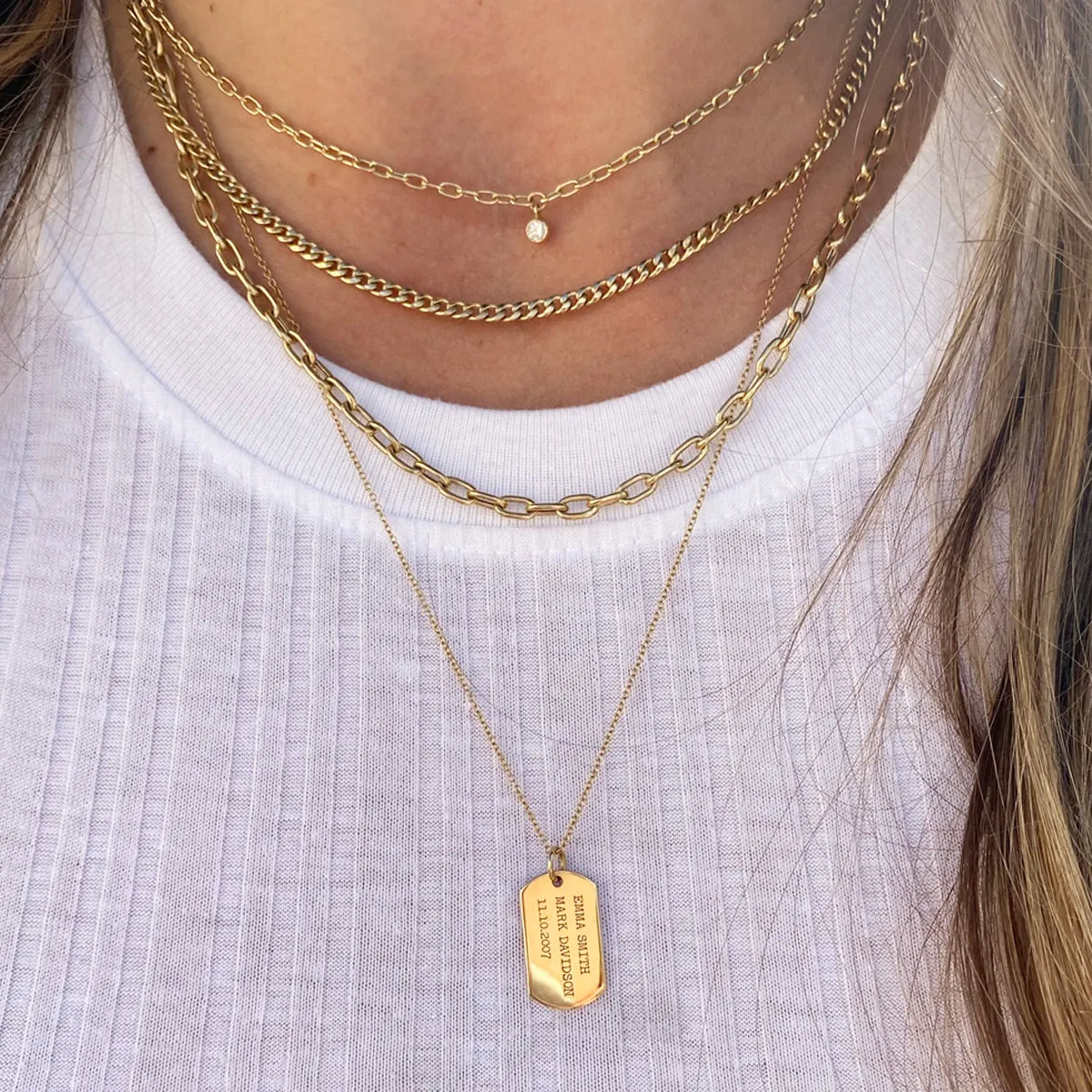 14k Small Curb Chain & Medium Square Oval Link Layered Necklace sold by Zoe Chicco product image thumbnail 3