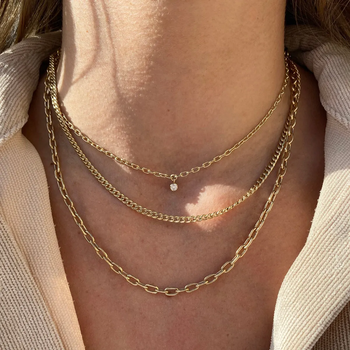 14k Small Curb Chain & Medium Square Oval Link Layered Necklace sold by Zoe Chicco product image thumbnail 2
