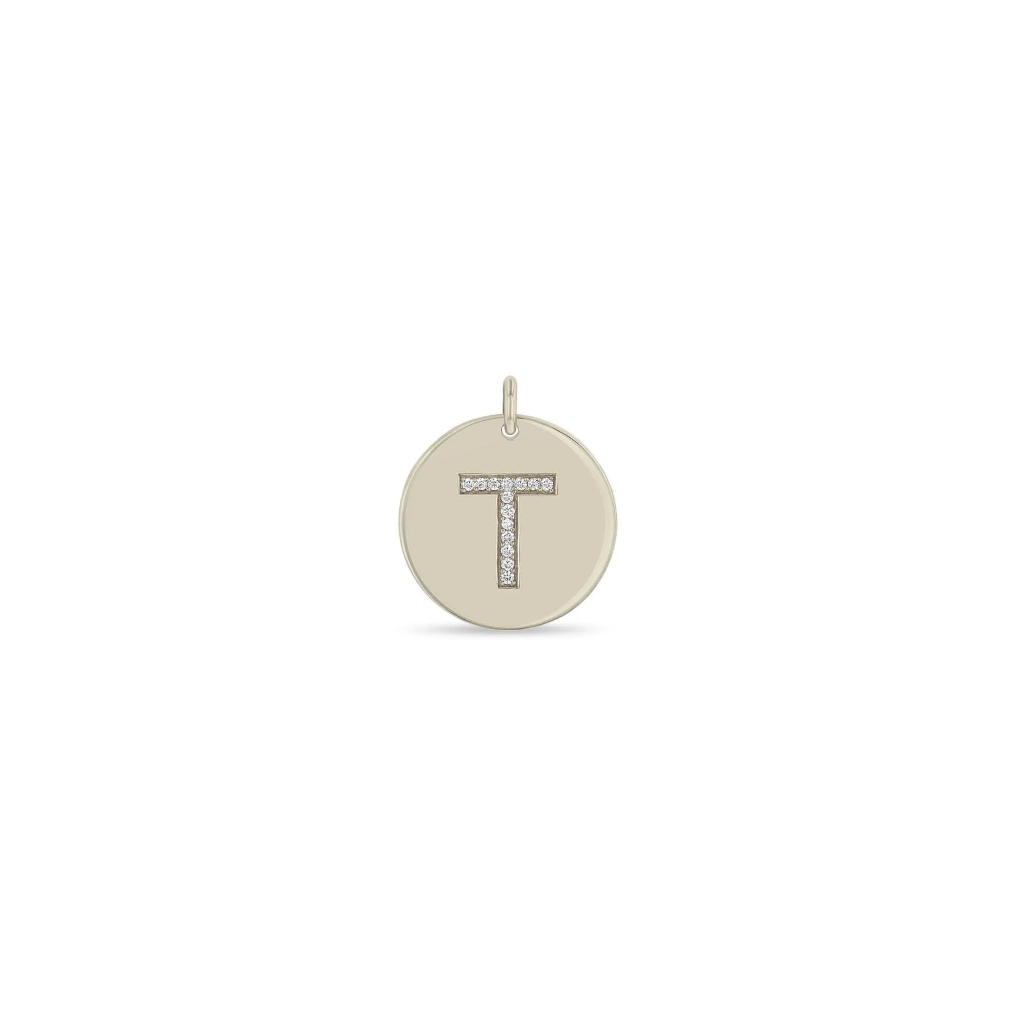 14k Single Large Pavé Diamond Initial Disc Charm sold by Zoe Chicco product image thumbnail 5