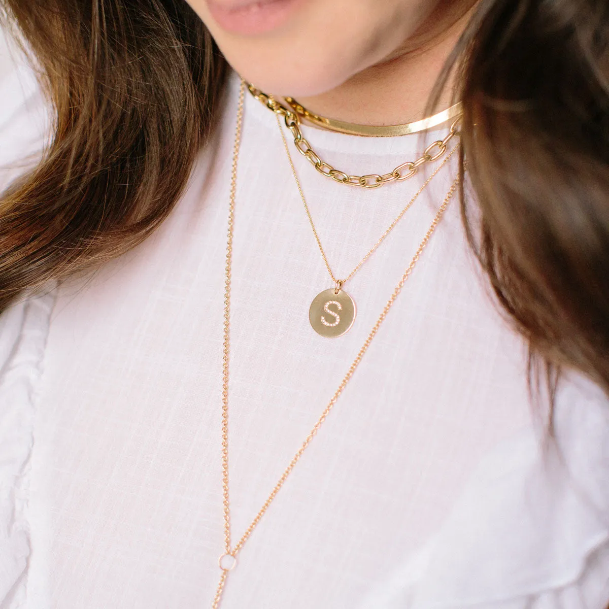 14k Single Large Pavé Diamond Initial Disc Charm sold by Zoe Chicco product image thumbnail 2