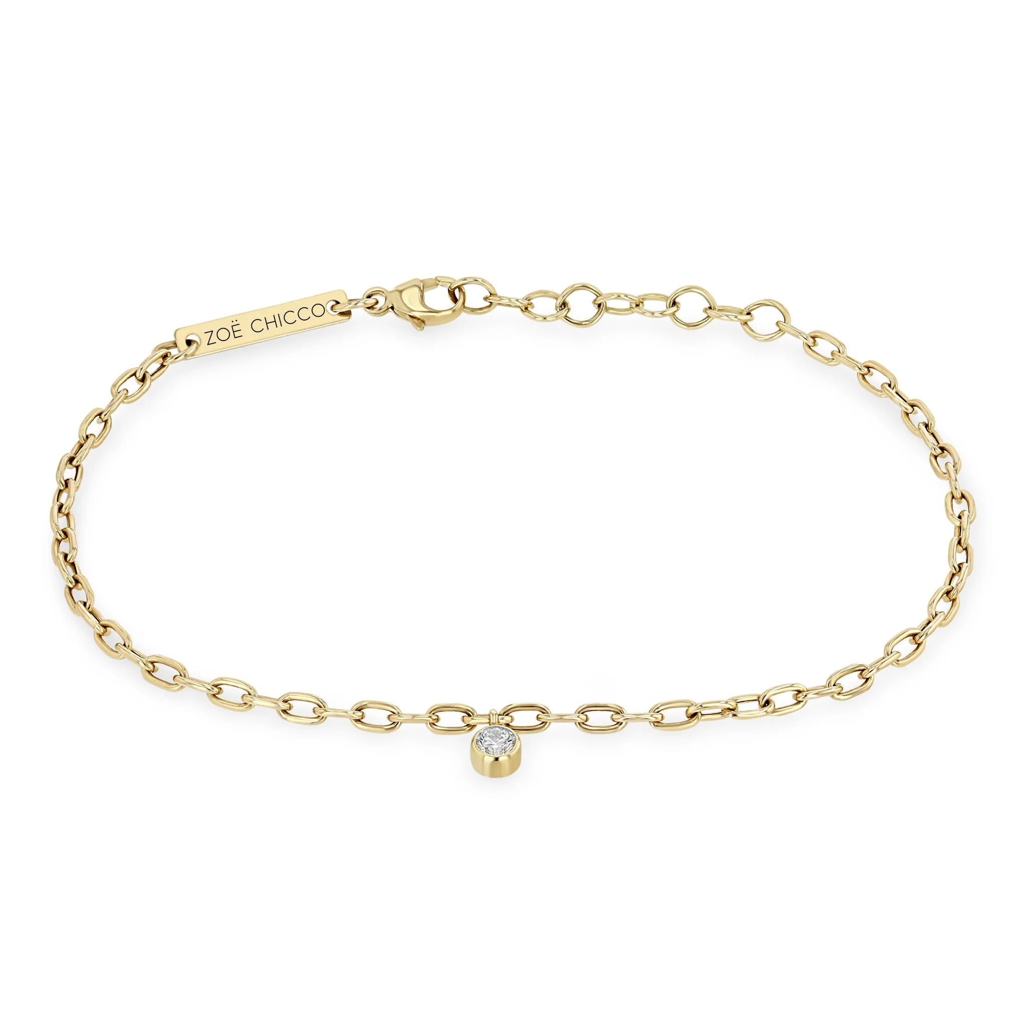 14k Small Square Oval Chain Diamond Bezel Bracelet sold by Zoe Chicco